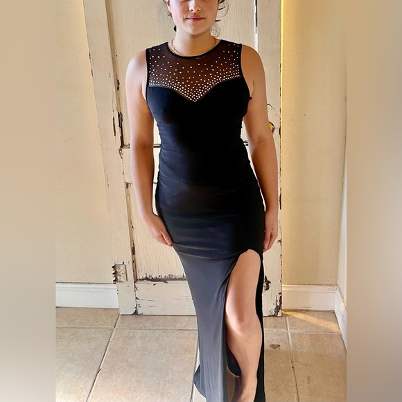 B. Darlin Black Side Slit formal dress with rinestones - Picture 5 of 5